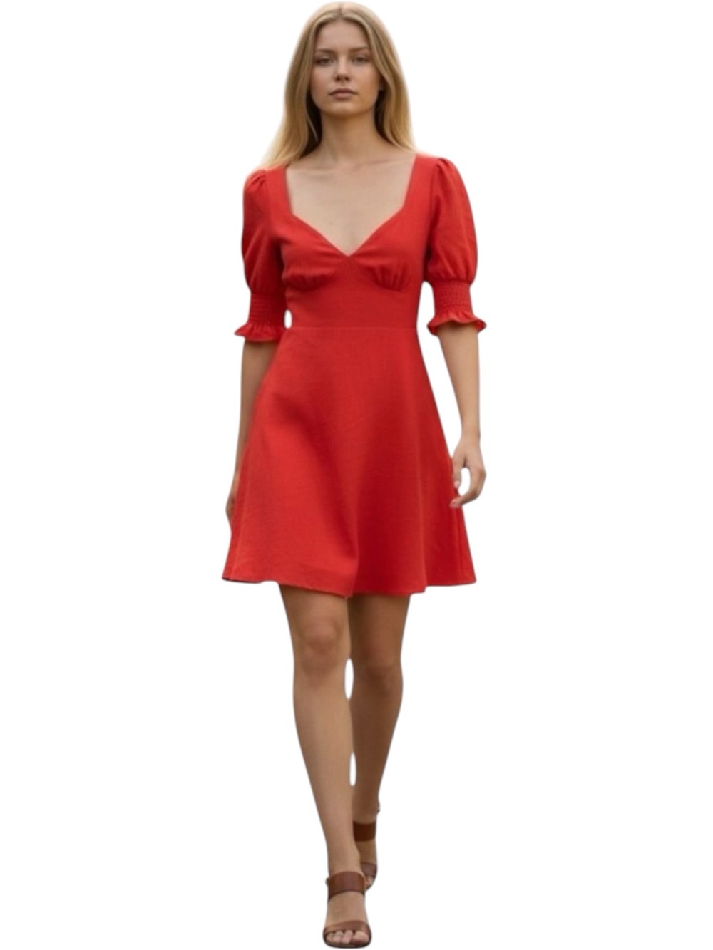Saints & Secrets Orangish Red Puffy Sleeve Dress NWOT Size S Coastal CowGirl